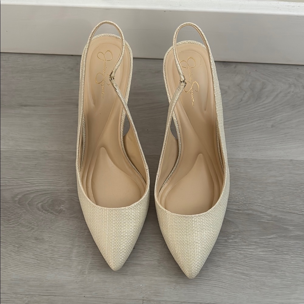 Jessica Simpson Cream Slingback Heels with Pointed Toe